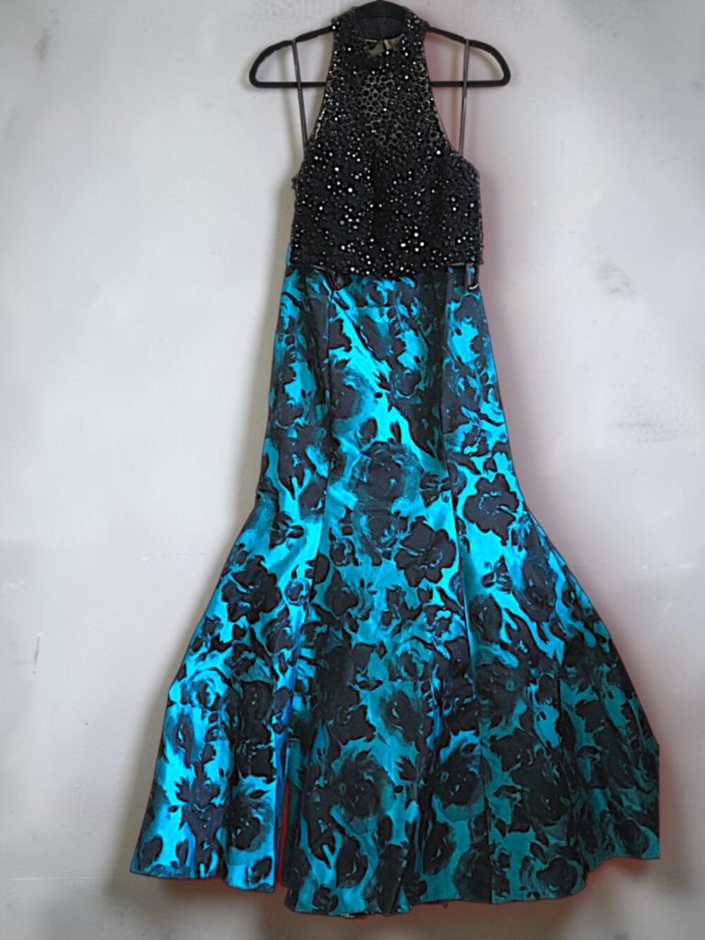 Sherri Hill Turquoise Floral Sequin Prom Gown Size 2